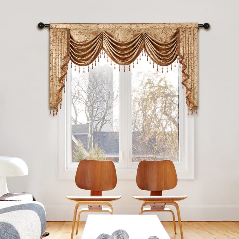 ELKCA European Curtains Valance for Living Room Luxury European Style Curtains for Bedroom,Rod Pocket (W98inch, 1 Panel) - Image 1